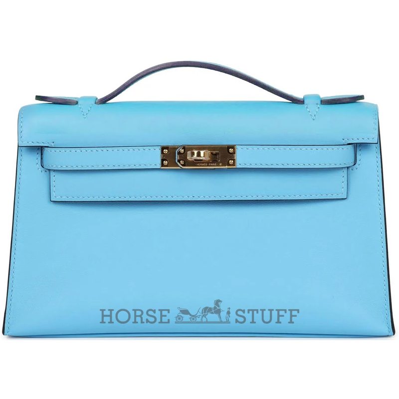 HERMÈS KELLY POCHETTE CLUTCH Celeste Swift GHW