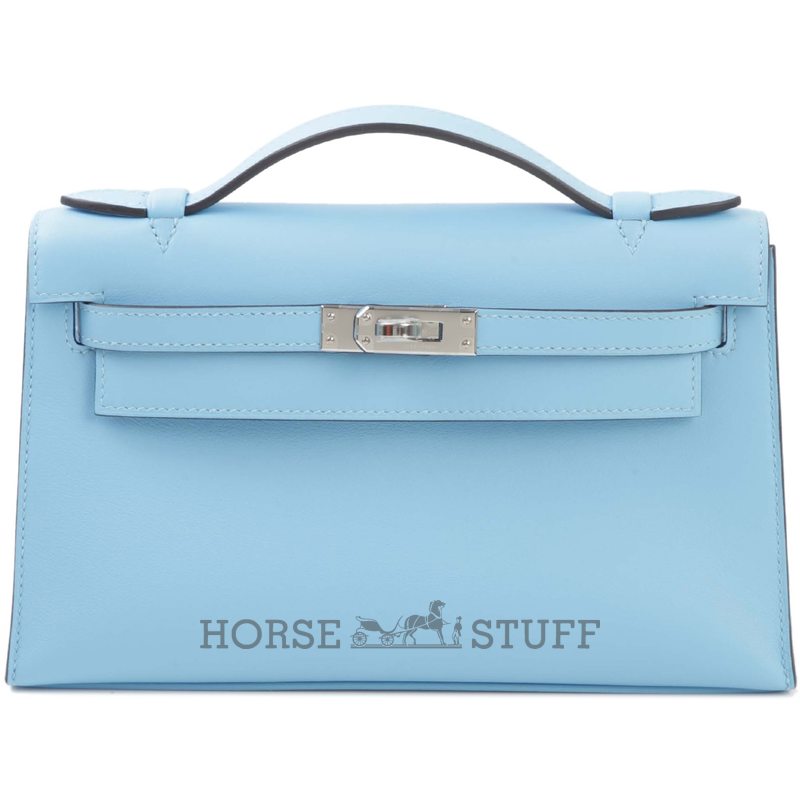 HERMÈS KELLY POCHETTE CLUTCH Celeste Swift PHW
