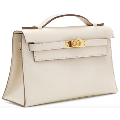 Hermès Kelly Pochette Clutch Craie Swift GHW 