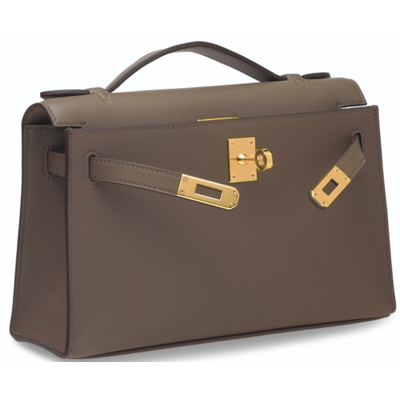 Hermès Kelly Pochette Clutch Etain Swift GHW 