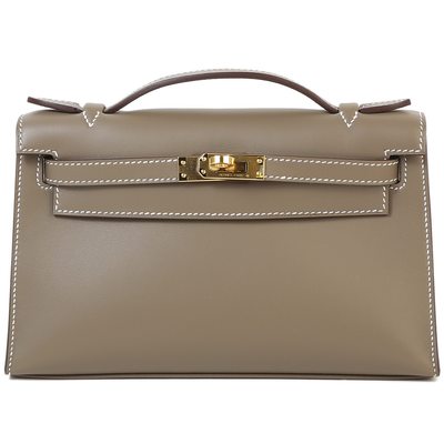 Hermès Kelly Pochette Clutch Etoupe Swift GHW