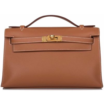 Hermès Kelly Pochette Clutch Gold Swift GHW 