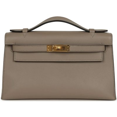HERMÈS KELLY POCHETTE CLUTCH Gris Asphalt Swift GHW
