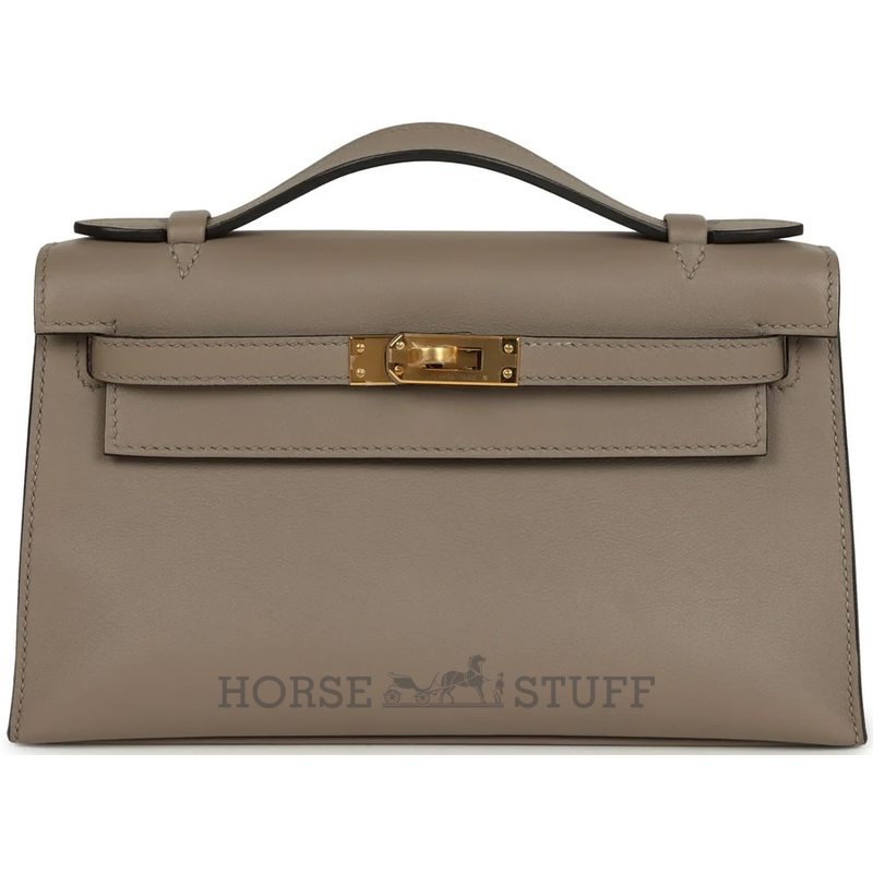 HERMÈS KELLY POCHETTE CLUTCH Gris Asphalt Swift GHW