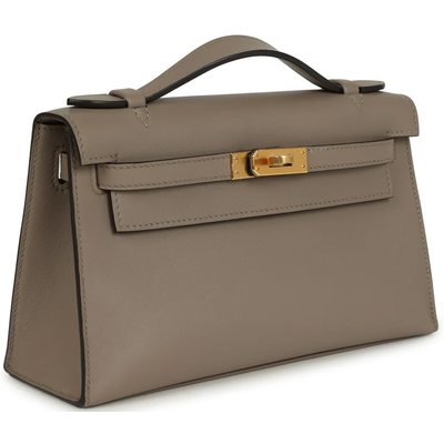 HERMÈS KELLY POCHETTE CLUTCH Gris Asphalt Swift GHW
