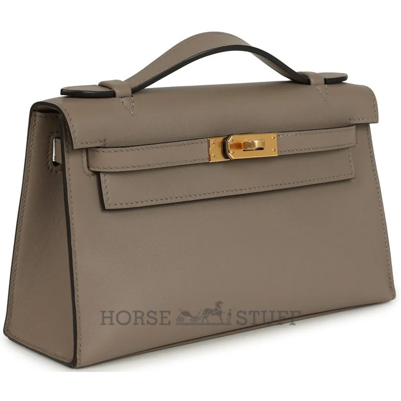 HERMÈS KELLY POCHETTE CLUTCH Gris Asphalt Swift GHW