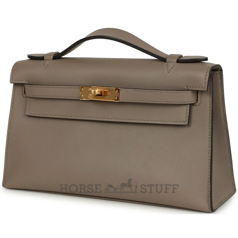 HERMÈS KELLY POCHETTE CLUTCH Gris Asphalt Swift GHW