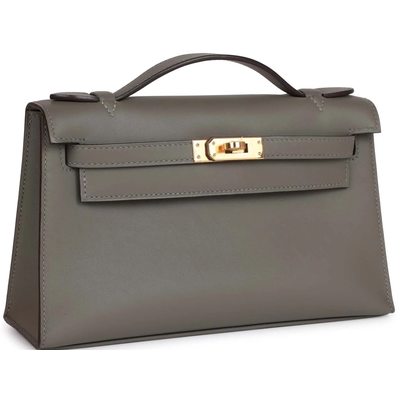 Hermès Kelly Pochette Gris Meyer Swift GHW