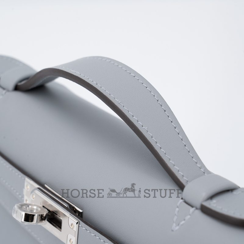 HERMÈS KELLY POCHETTE CLUTCH Gris Pantin Swift PHW