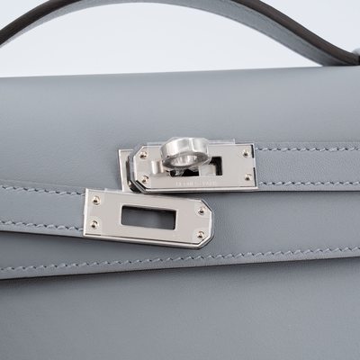 HERMÈS KELLY POCHETTE CLUTCH Gris Pantin Swift PHW