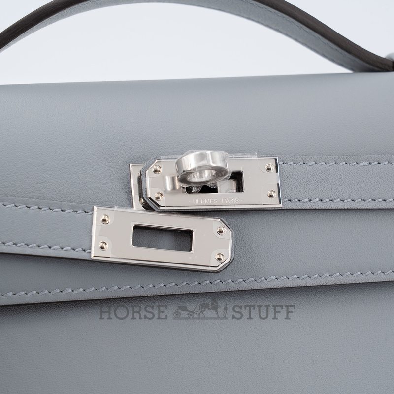 HERMÈS KELLY POCHETTE CLUTCH Gris Pantin Swift PHW