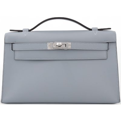 HERMÈS KELLY POCHETTE CLUTCH Gris Pantin Swift PHW