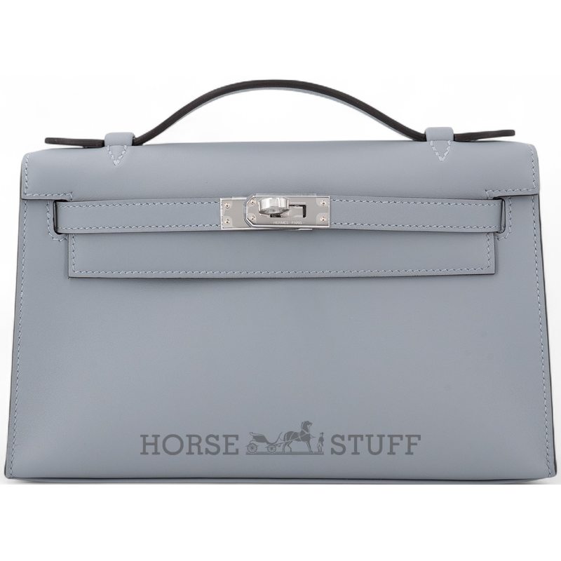HERMÈS KELLY POCHETTE CLUTCH Gris Pantin Swift PHW