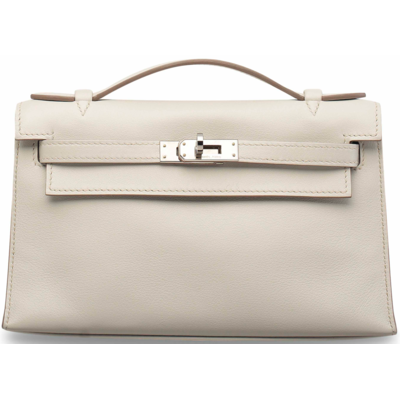 Hermès Kelly Pochette Clutch Gris Perle Swift PHW 