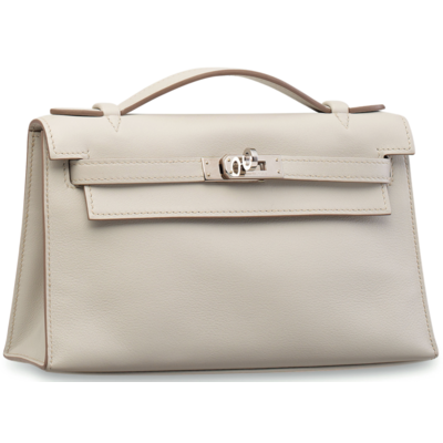 Hermès Kelly Pochette Clutch Gris Perle Swift PHW 