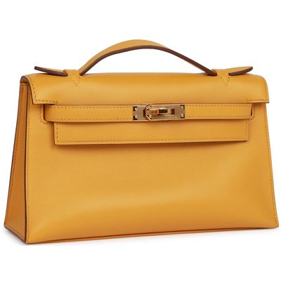 Hermès Kelly Pochette Jaune Ambre Swift GHW