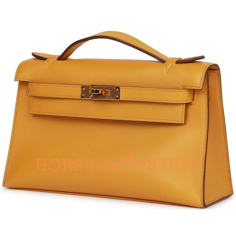 Hermès Kelly Pochette Jaune Ambre Swift GHW