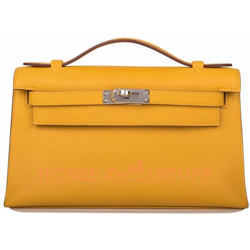 Hermès Kelly Pochette Clutch Jaune Ambre Swift PHW