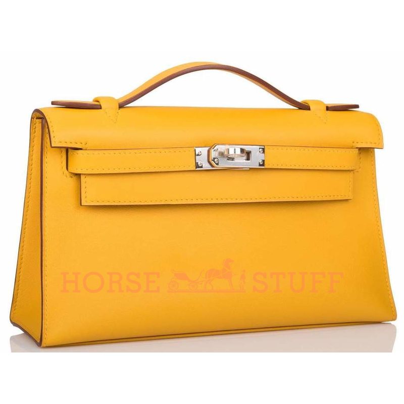 Hermès Kelly Pochette Clutch Jaune Ambre Swift PHW