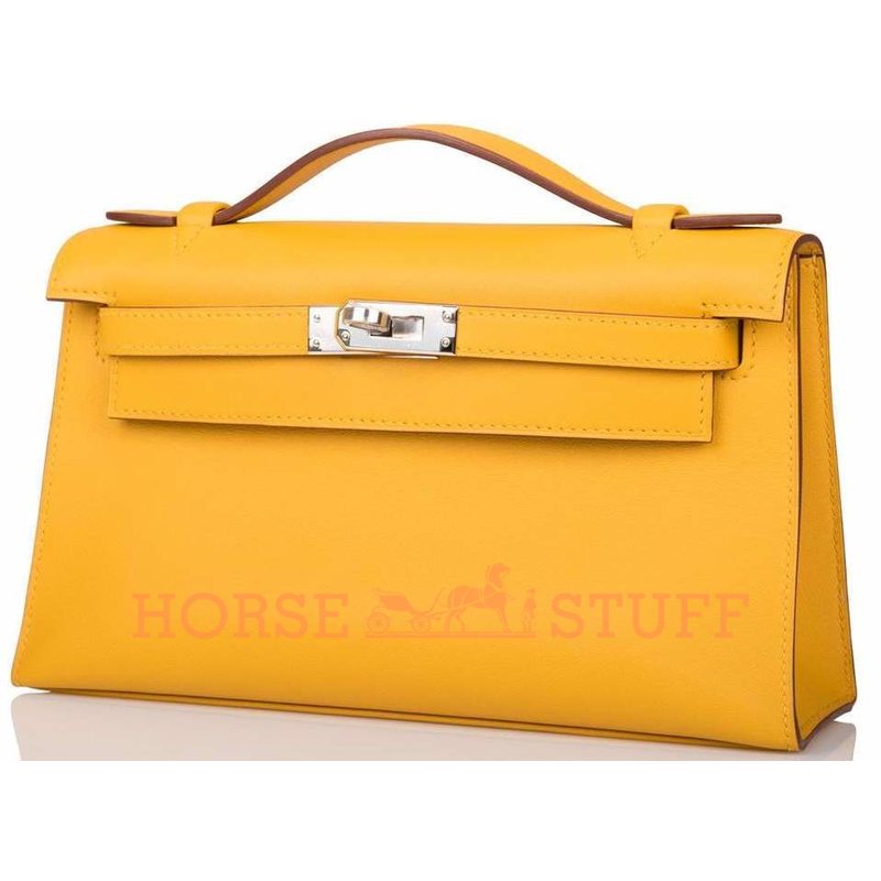 Hermès Kelly Pochette Clutch Jaune Ambre Swift PHW