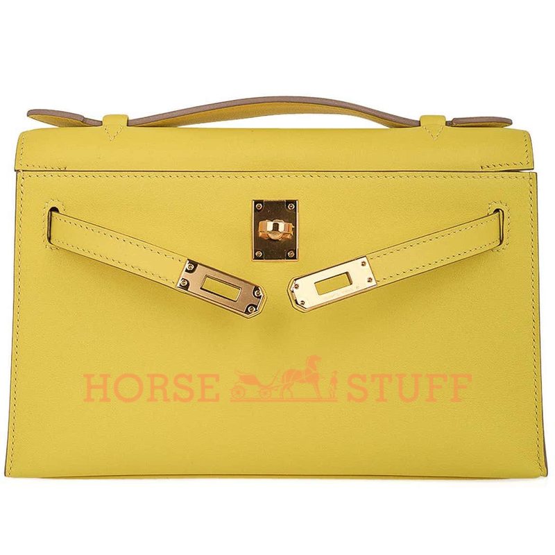 Hermès Kelly Pochette Clutch Lime Swift GHW