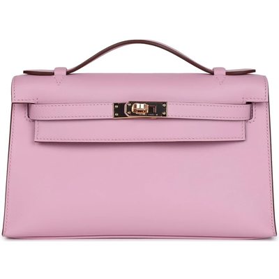 HERMÈS KELLY POCHETTE CLUTCH Mauve Sylvestre Swift RGHW