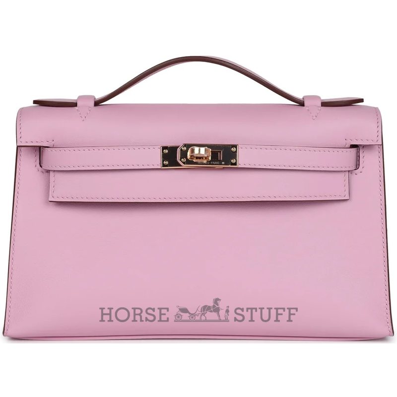 HERMÈS KELLY POCHETTE CLUTCH Mauve Sylvestre Swift RGHW