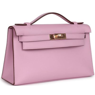 HERMÈS KELLY POCHETTE CLUTCH Mauve Sylvestre Swift RGHW