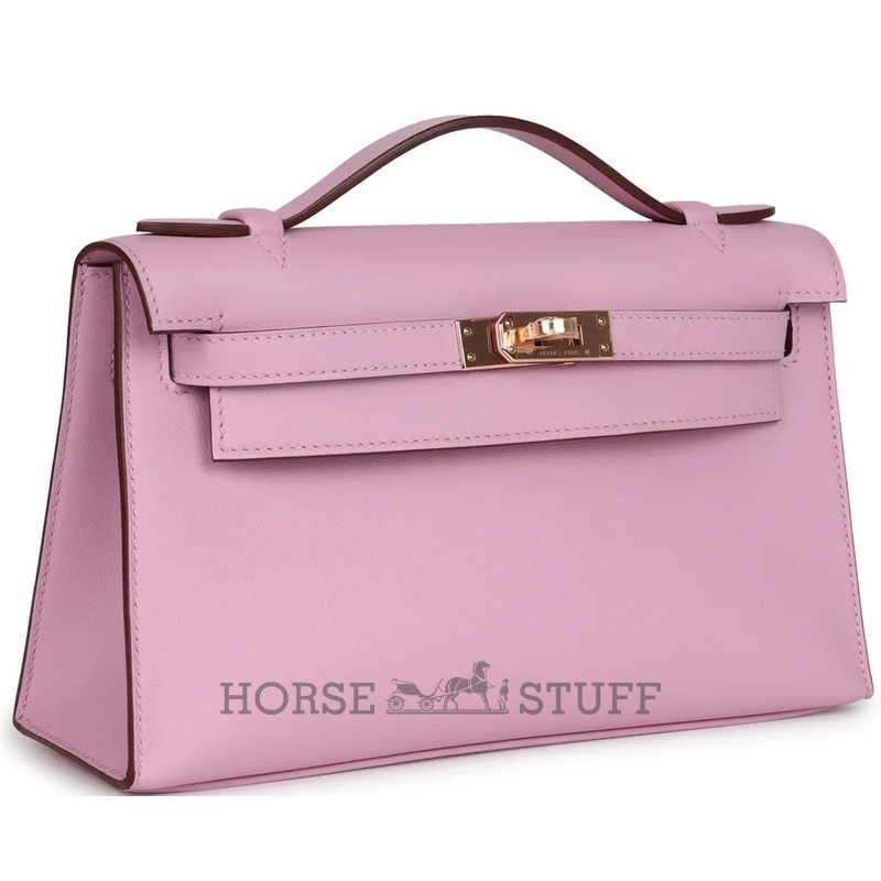 HERMÈS KELLY POCHETTE CLUTCH Mauve Sylvestre Swift RGHW