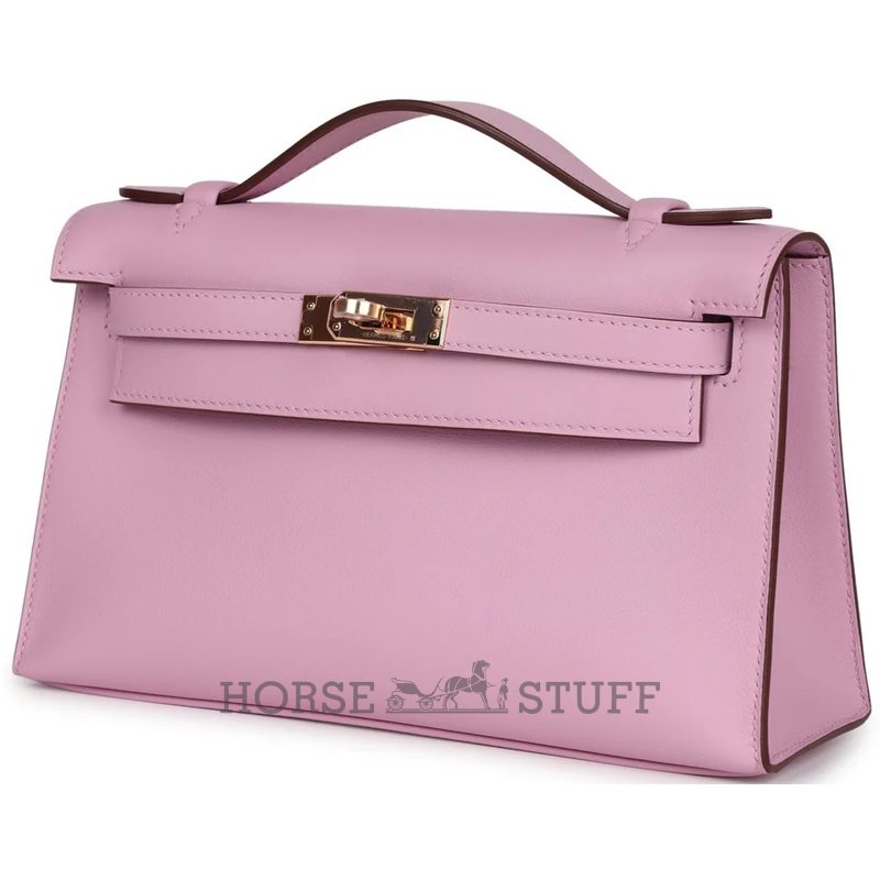 HERMÈS KELLY POCHETTE CLUTCH Mauve Sylvestre Swift RGHW