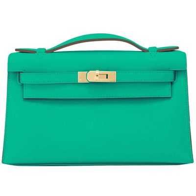 Hermès Kelly Pochette Clutch Menthe Swift GHW