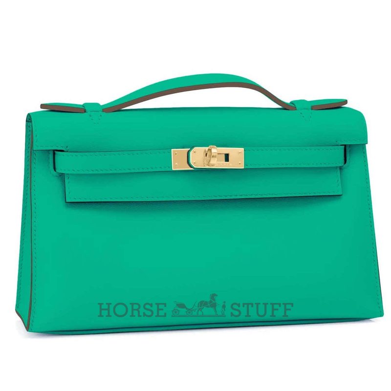 Hermès Kelly Pochette Clutch Menthe Swift GHW