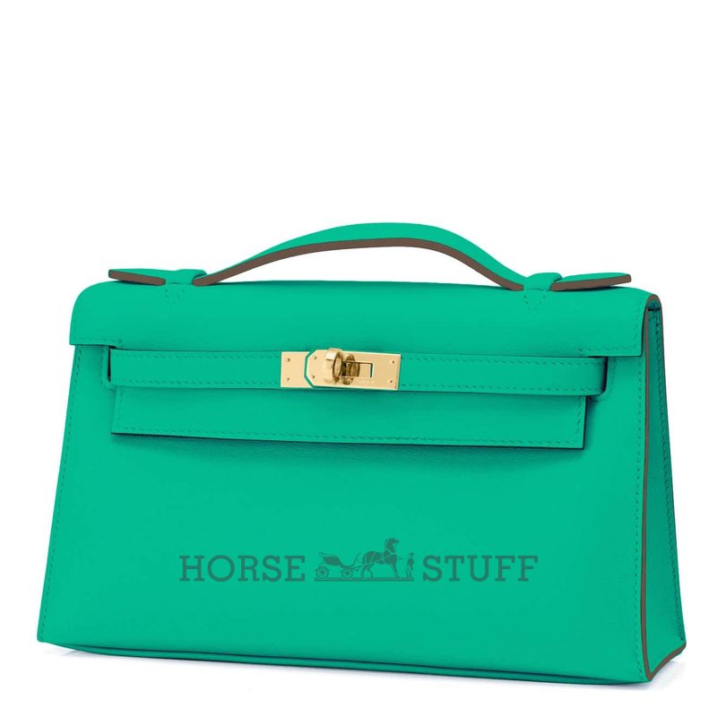 Hermès Kelly Pochette Clutch Menthe Swift GHW