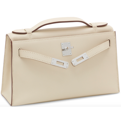 Hermès Kelly Pochette Clutch Parchemin Swift PHW 