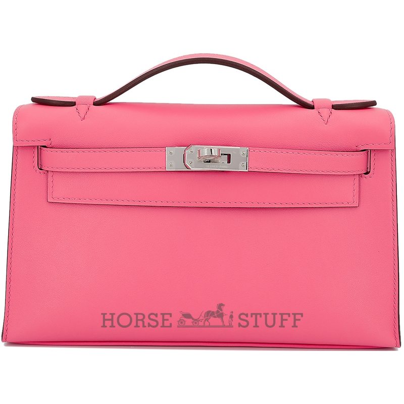 HERMÈS KELLY POCHETTE CLUTCH Rose Azalee Swift PHW