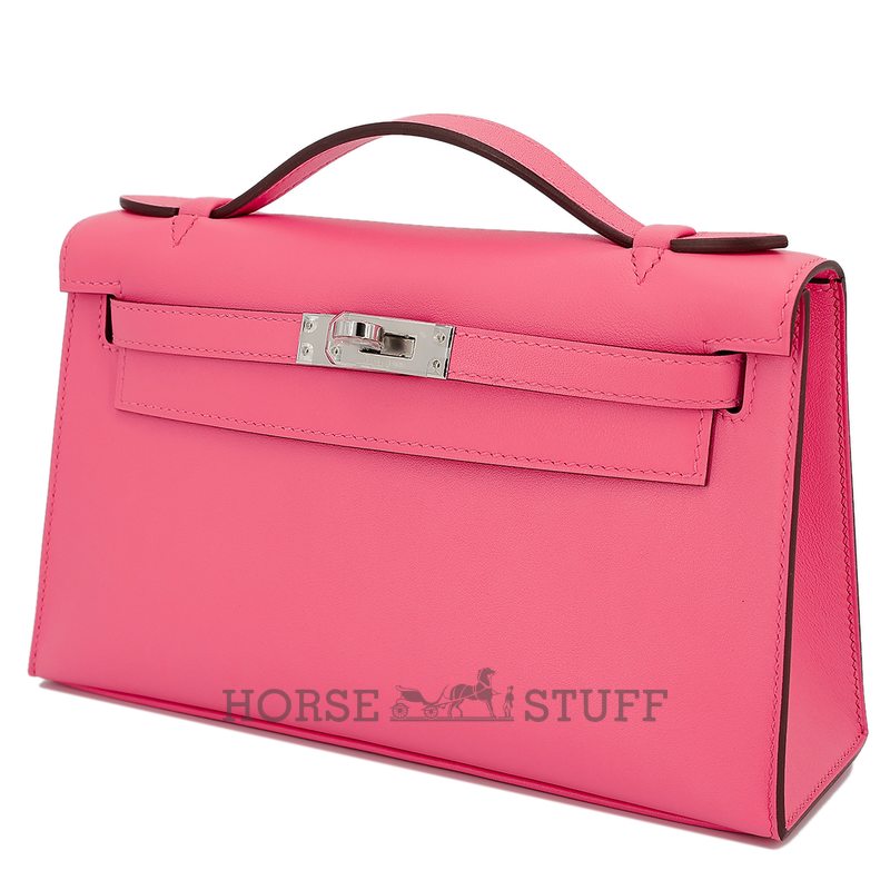 HERMÈS KELLY POCHETTE CLUTCH Rose Azalee Swift PHW