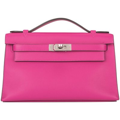 Hermès Kelly Pochette Rose Pourpre Swift PHW