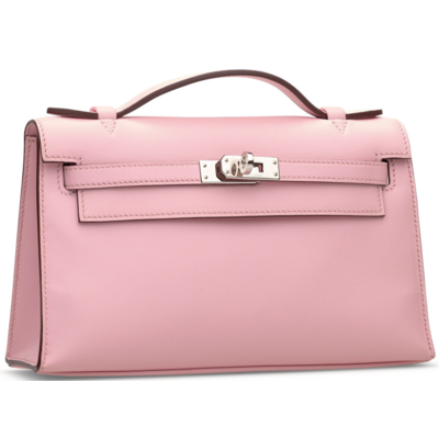Hermès Kelly Pochette Clutch Rose Sakura Swift PHW 