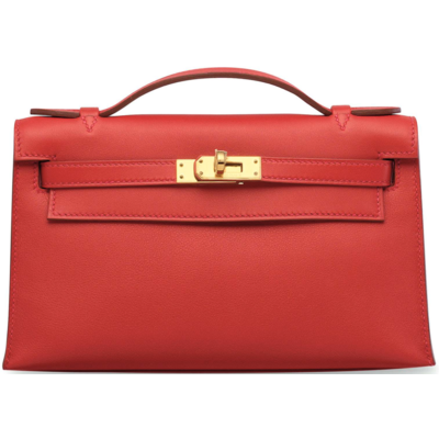 Hermès Kelly Pochette Rouge Tomate Swift GHW