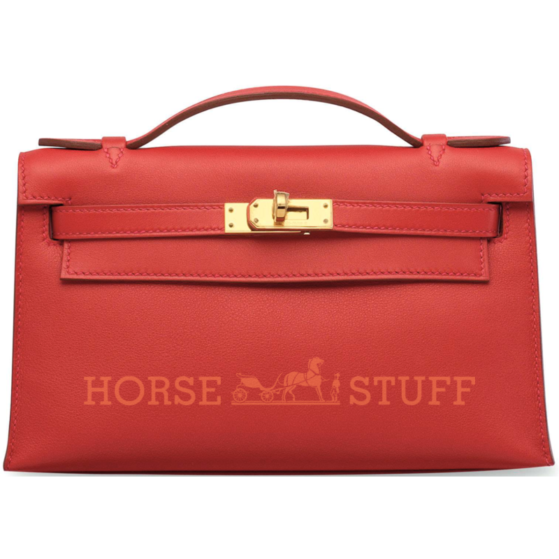 Hermès Kelly Pochette Rouge Tomate Swift GHW