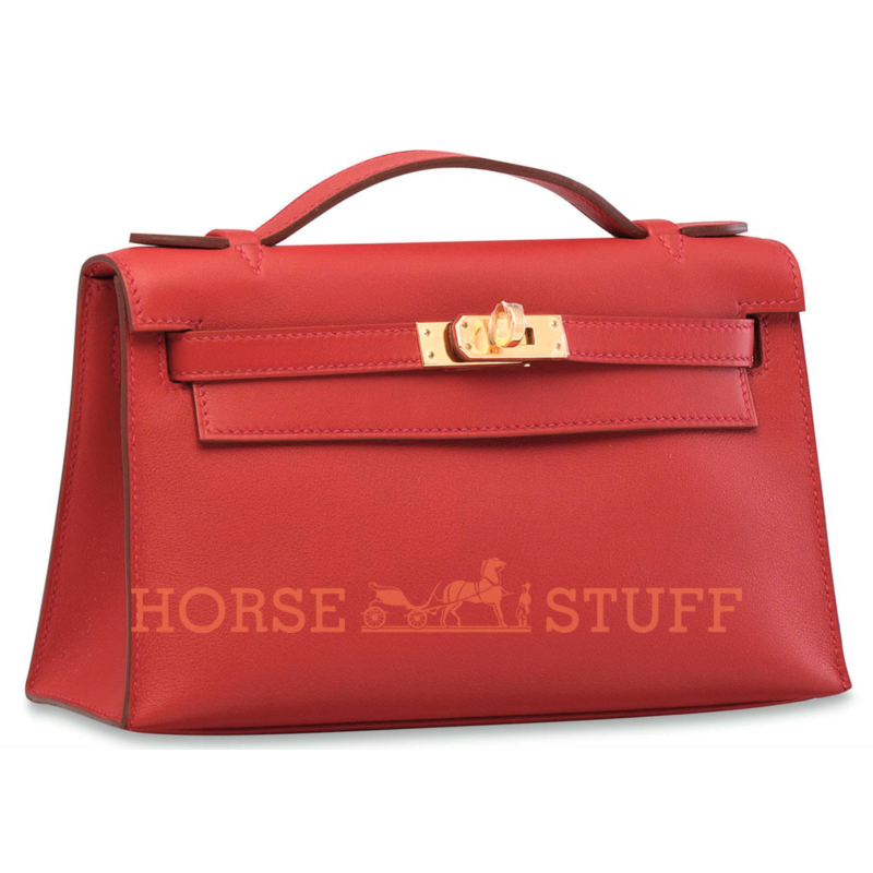 Hermès Kelly Pochette Rouge Tomate Swift GHW