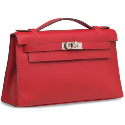 Hermès Kelly Pochette Clutch Vermillon Swift PHW 