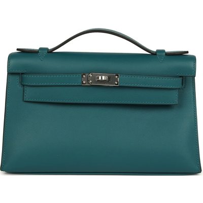 HERMÈS KELLY POCHETTE CLUTCH Vert Bosphore Swift PHW