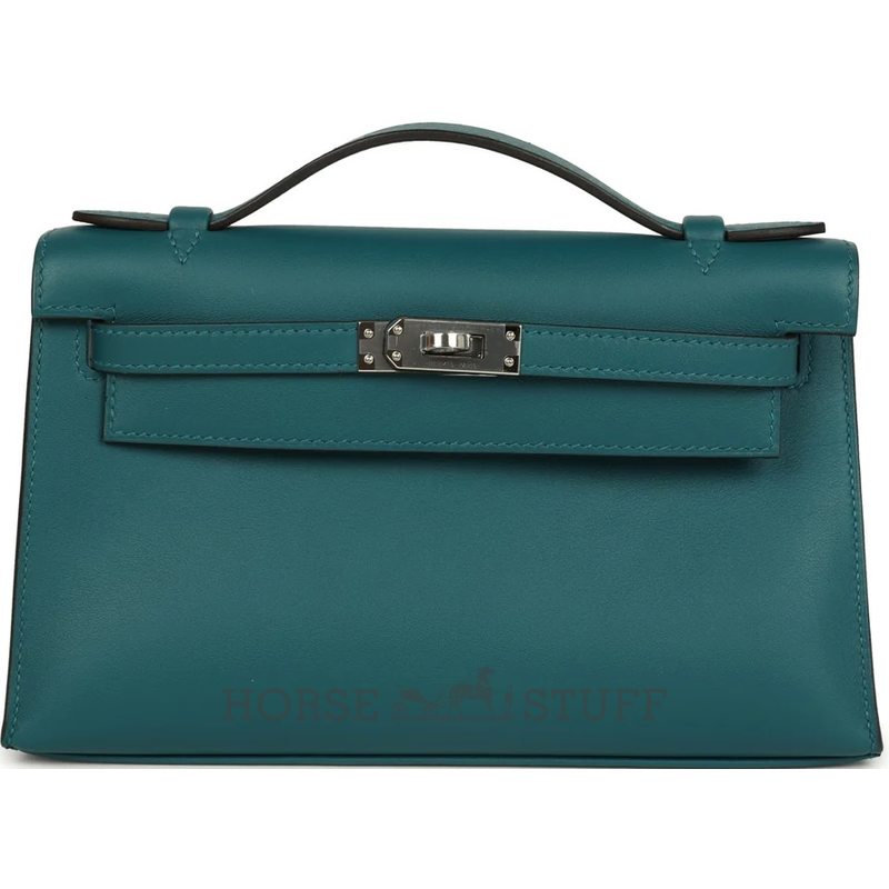 HERMÈS KELLY POCHETTE CLUTCH Vert Bosphore Swift PHW
