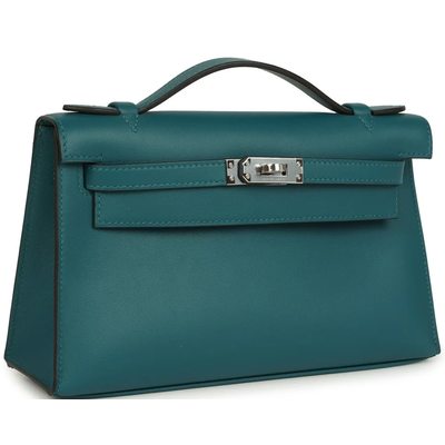 HERMÈS KELLY POCHETTE CLUTCH Vert Bosphore Swift PHW
