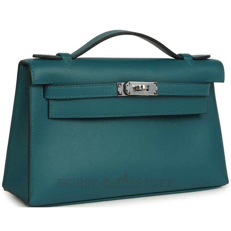 HERMÈS KELLY POCHETTE CLUTCH Vert Bosphore Swift PHW