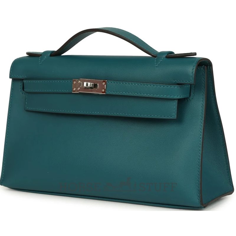 HERMÈS KELLY POCHETTE CLUTCH Vert Bosphore Swift PHW