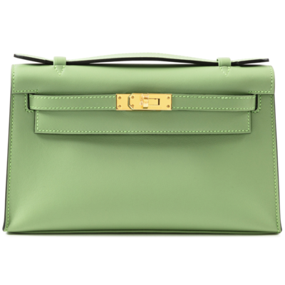 Hermès Kelly Pochette Clutch Vert Criquet Swift GHW