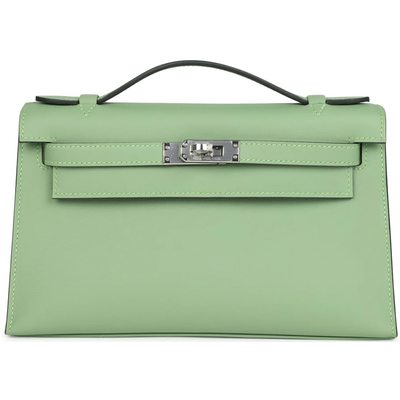 HERMÈS KELLY POCHETTE CLUTCH Vert Criquet Swift PHW