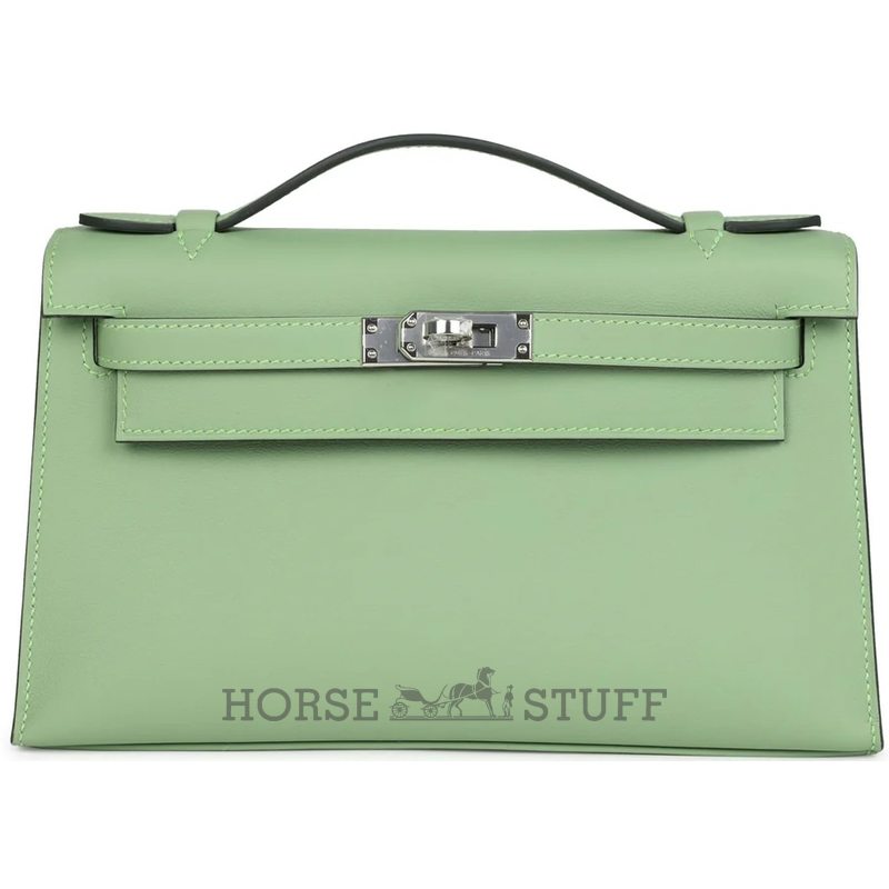 HERMÈS KELLY POCHETTE CLUTCH Vert Criquet Swift PHW